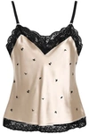 ALEXANDER WANG ALEXANDER WANG WOMAN EMBELLISHED LACE-TRIMMED SATIN CAMISOLE BEIGE,3074457345620138775