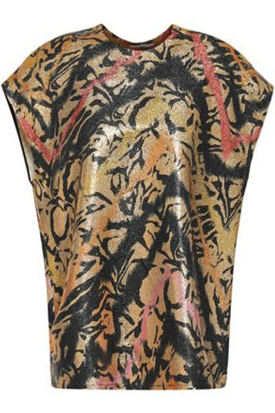 Tome Woman Printed Silk-blend Lamé Top Gold