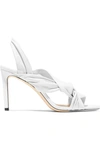 JIMMY CHOO LEILA 85 KNOTTED LEATHER SLINGBACK SANDALS