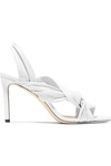 Jimmy Choo Leila 85 Knotted Leather Slingback Sandals In White