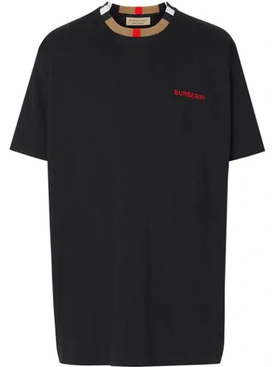 Burberry Icon Stripe Detail Cotton T-shirt In A1189 Black