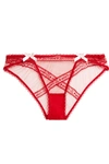 AGENT PROVOCATEUR EDITA LACE-TRIMMED EMBROIDERED STRETCH-TULLE BRIEFS