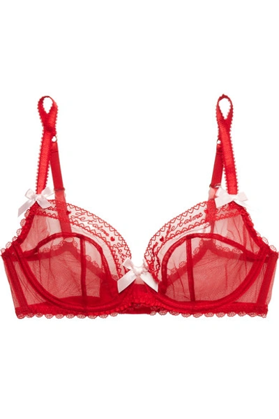 Agent Provocateur Edita Lace-trimmed Embroidered Stretch-tulle Underwired Bra In Claret