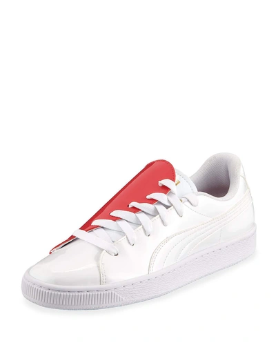 Puma Women's Basket Crush Casual Shoes, White - Size 6.0 In White/hibiscus