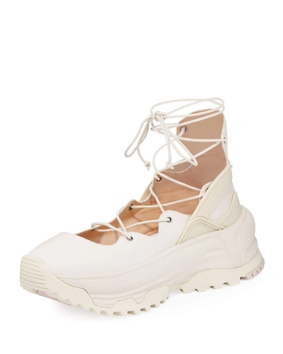Coach Lace-up Chunky Leather Ballerina Sneakers In Chalk