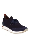 Loro Piana 360 Flexy Walk Leather-trimmed Knitted Wool Sneakers In Blue