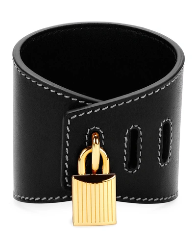 Tom Ford Large Lock Leather Cuff Bracelet In Multi