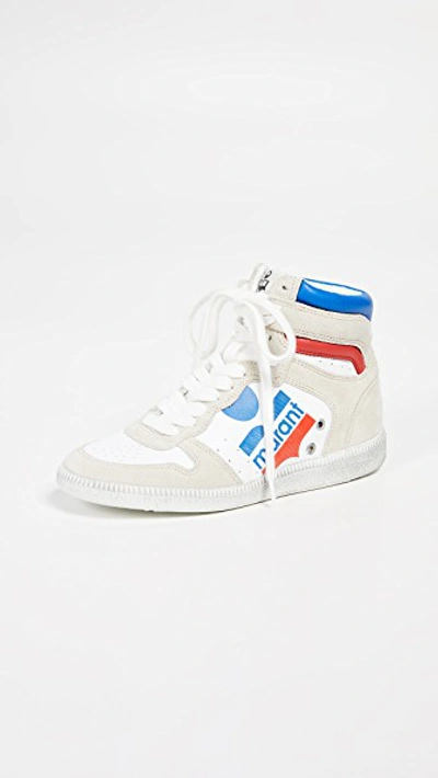 Isabel Marant Bayten Logo-print Leather And Suede Sneakers In White,multi