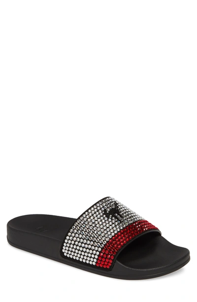 Giuseppe Zanotti Men's Crystal-embellished Athletic Slide Sandal In Black/ Red