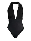 Norma Kamali Halter Low-back Solid One-piece Swimsuit In Black