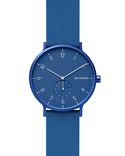 Skagen Aaren Kulor Aluminum Silicone Strap Watch 36mm In Blue
