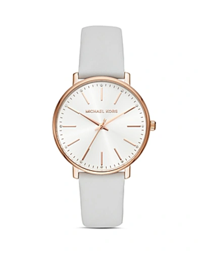 Michael Kors Women's Pyper White Leather Strap Watch, 38mm In White