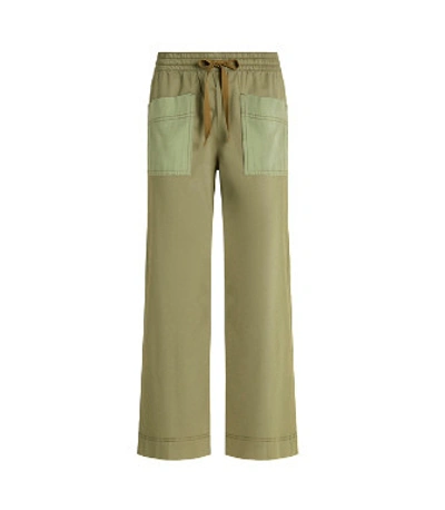 Tory Burch Cropped Twill Pant In Lichen Green