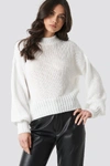 NA-KD WIDE RIB SHORT KNITTED SWEATER - WHITE