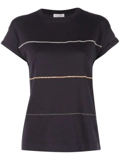 Brunello Cucinelli Embroidered Stripes T-shirt - 蓝色 In Blue