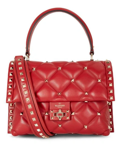 Valentino Medium Candystud Top Handle Quilted Leather Bag In Rosso