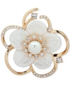 ANNE KLEIN GOLD-TONE IMITATION PEARL, MOTHER-OF-PEARL & CRYSTAL FLOWER PIN, CREATED FOR MACY'S
