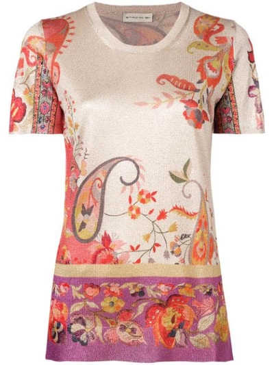 Etro Shimmer Paisley Knit Short-sleeve Sweater In Multi