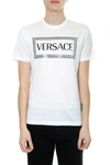 VERSACE WHITE ECO SUSTAINABLE COTTON T-SHIRT WITH 90S VINTAGE LOGO,10827377