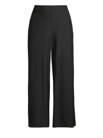 Eileen Fisher Plus Size Straight-leg Silk Georgette Crepe Ankle Trousers In Black