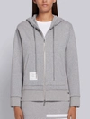 THOM BROWNE LIGHT GREY CLASSIC LOOPBACK COTTON CENTER BACK STRIPE ZIP-UP HOODIE,FJT051A0337713253403