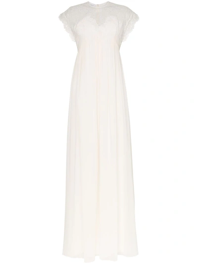 Giambattista Valli Cap Sleeve Lace Insert Empire Line Maxi Dress In White