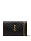 SAINT LAURENT BLACK MINI LOGO PLAQUE QUILTED GRAIN LEATHER CROSS BODY BAG