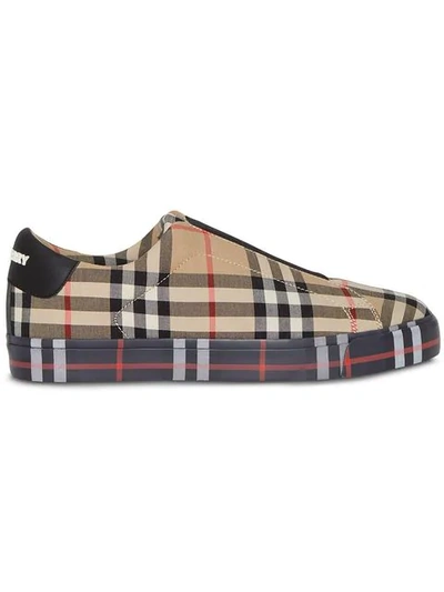 Burberry Women's Markham Vintage Check Low-top Trainers In Archive Beige