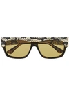 GUCCI EYEWEAR RECTANGULAR FRAME SUNGLASSES - 棕色