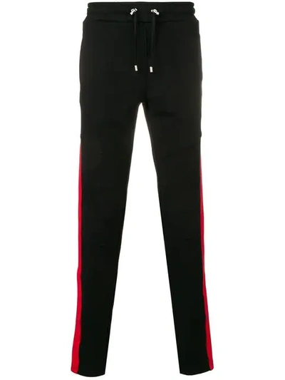 Balmain Velvet And Red Side Panel Track Trousers In Black
