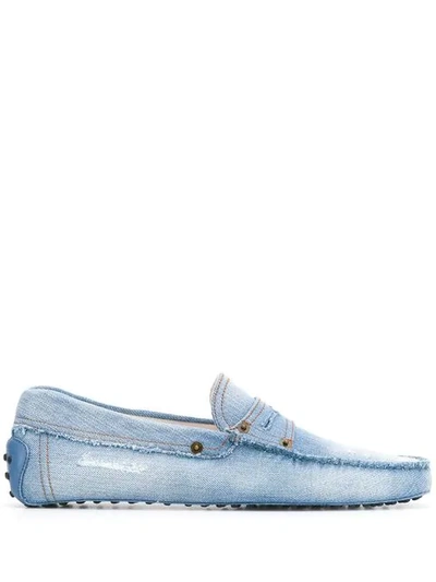 Tod's Gommino Driving Shoes In Denim In Blue