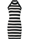 BALMAIN BALMAIN STRIPED KNIT MINI DRESS - 白色