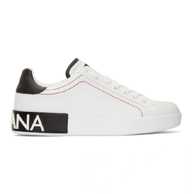 Dolce & Gabbana Portofino White And Black Low Top Sneakers With Logo Detail In Leather Man