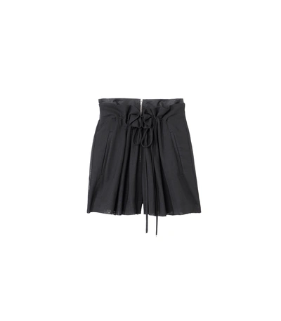 Tibi Gauze Overlay Wool-blend Drawstring Shorts In Black