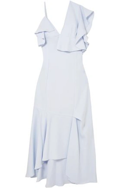 Adeam Asymmetric Ruffled Crepe Midi Dress In Sky Blue