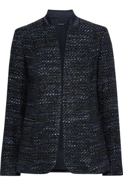 Elie Tahari Tori Hook-front Metallic Tweed Jacket In Black/blue