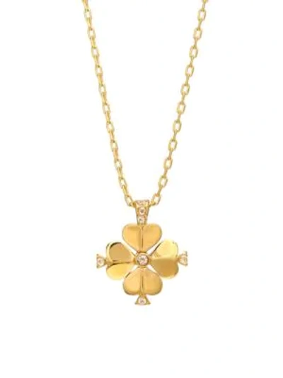Kate Spade Gold-tone Crystal Flower 19" Pendant Necklace In Clear/gold