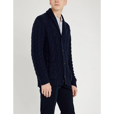 Brunello Cucinelli Cable-knit Cotton Cardigan In Navy
