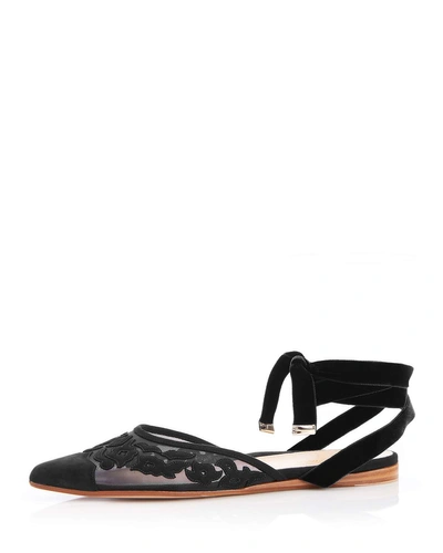 Marion Parke Naomi Ankle-tie Suede Flats In Black