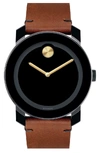 MOVADO 'BOLD' LEATHER STRAP WATCH, 42MM,3600305