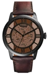 Fossil Men's Automatic Townsman Dark Brown Leather Strap Watch 44mm Me3098 In Brown/ Amber