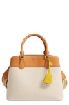 TORY BURCH ROBINSON CANVAS & LEATHER TRIPLE COMPARTMENT BAG - BEIGE,53070