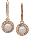ANNE KLEIN GOLD-TONE PAVE & IMITATION PEARL HALO DROP EARRINGS
