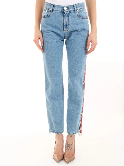 Msgm Logo Band Cropped Jeans In Light Blue