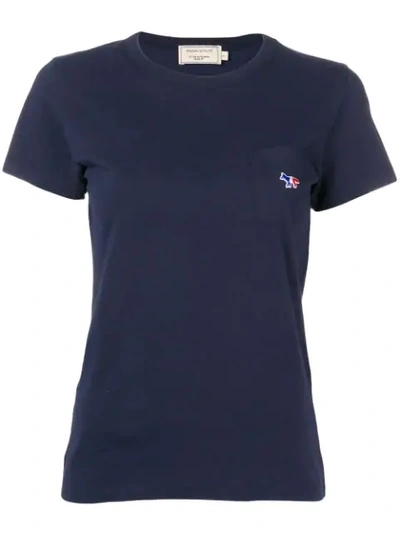 Maison Kitsuné Navy Tricolor Fox Classic Pocket T-shirt In Blue
