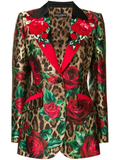 Dolce & Gabbana Single-breasted Jacket In Silk In Leopard Print
