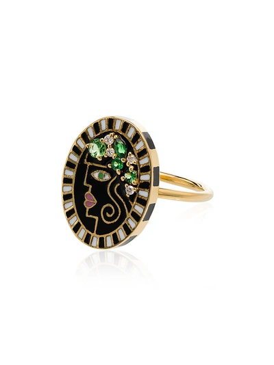 Holly Dyment Face Diamond Ring In Gold/green