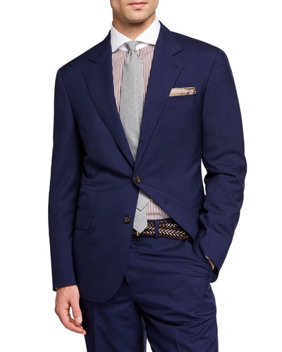 Brunello Cucinelli Men's 150gr Travel Solid Wool-silk Two-piece Suit In Blue