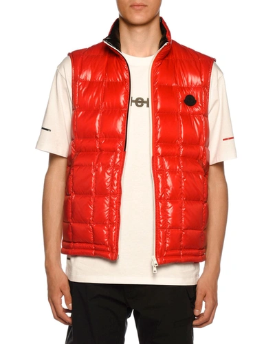 Moncler Men's Denain Square-quilted Vest In Red