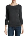 Majestic Soft Touch Flat-edge Long-sleeve Crewneck Top In Anthracite